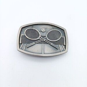 Vintage Tennis Belt Buckle, Brass Sporty Indiana Metal Craft 1977 Accessory